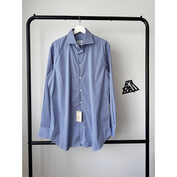 NWT Brioni Ventiquattro Blue Micro-Check Shirt - Picture 1 of 7
